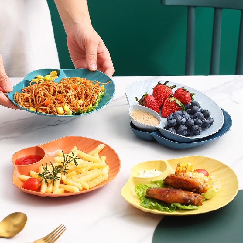 Kitchen Breakfast French Fries Plate With Seasoning Sub-Grid Household Snack Dry Fruit Plate Children Cute Table Spit Bone Plate