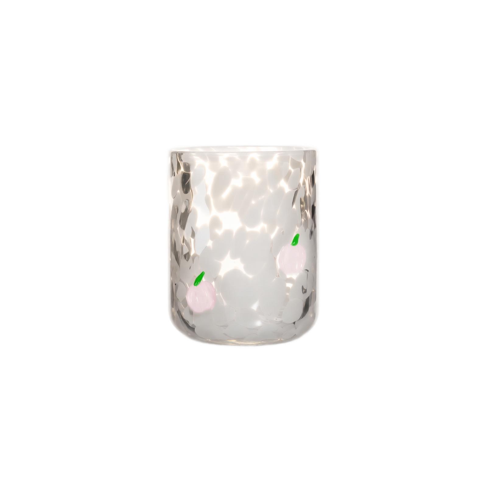 Embossed Crystal Glass Cup with Cherry and Strawberry Pattern Decorative Beverage Coffee Glass Tumbler Durable Textured Design One Size
