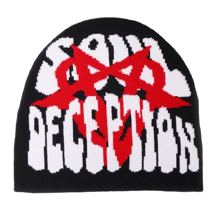 

Windproof Elastic Beanies Knitted Hat with Punk Pattern for Adult Keep Ear Warm Hat Cold Weather Skiing Cycling Supply чорний