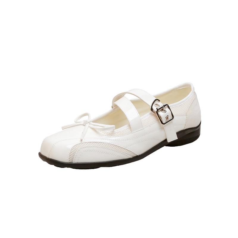 Cowhide Version, Cross-strap Soft-sided One-word Buckle Strap Heightened Round Head Bow Women's Autumn Mary Jane Shoes, Genuine Leather Single Shoes