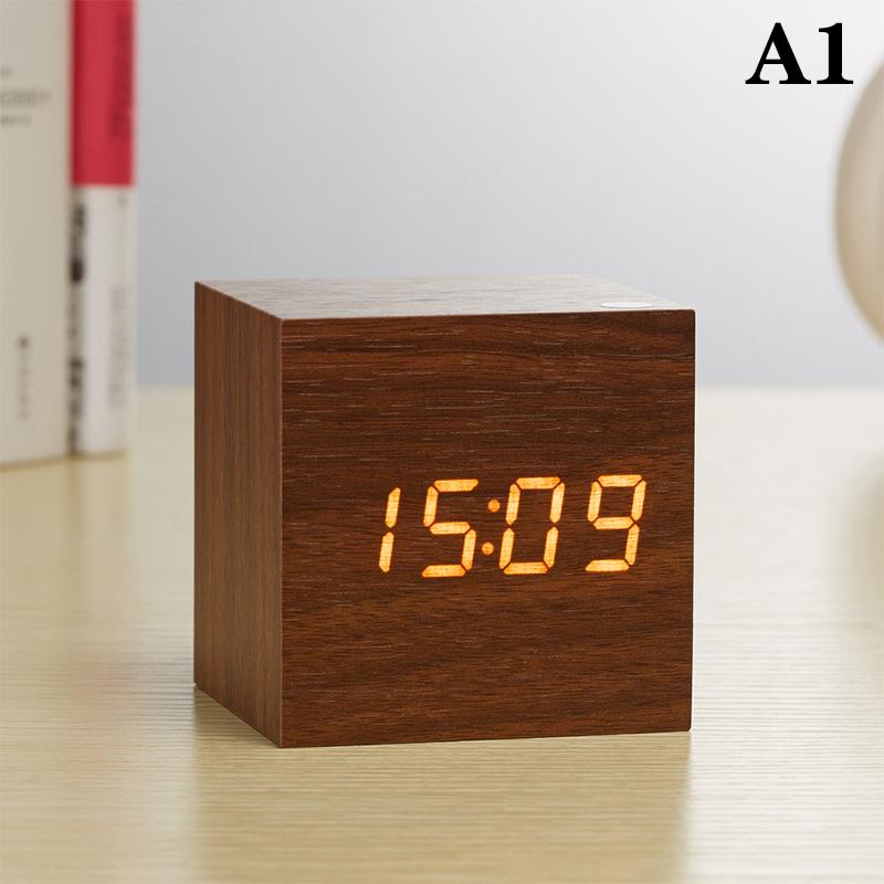 Simple Style Wooden Digital Alarm Clock With Temperature Sound Desktop Led Bedside Clock Alarm Clock Office Decoration Clock as the picture
