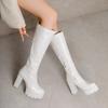 Women's high-heeled boots autumn and winter new waterproof table thick-heeled large-size solid-color medium boots