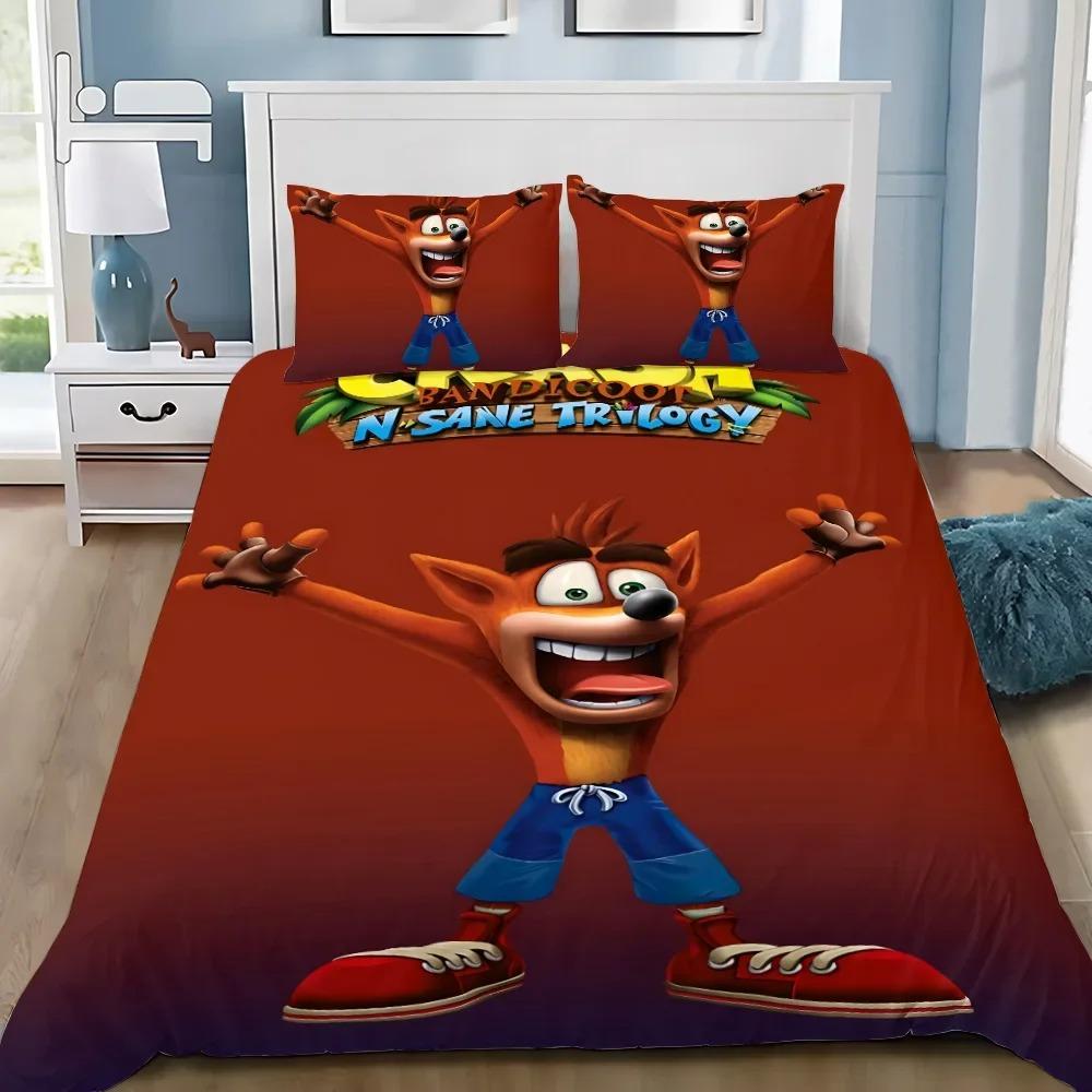 Cartoon 3D Printed Crash Bandicoot Bedding Set game Duvet Cover Pillowcase Single Twin Full Queen Size For Kids Bedroom Decor