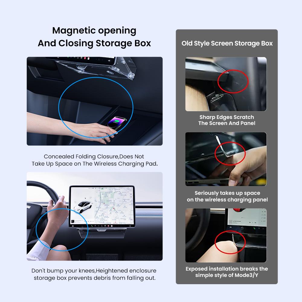 YZ For 2021-2026 Tesla Highland Model 3/Y/YL Juniper Tray Magnetic Under Screen Hidden Storage Box Magnetic Hidden Screen Box