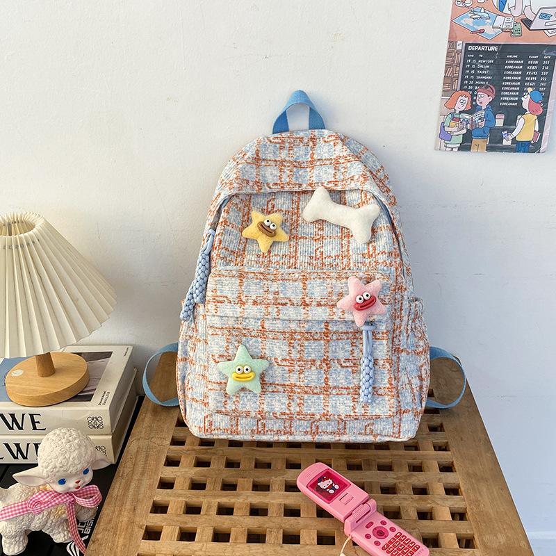 

Wind literary and fresh plaid schoolbag high school student campus backpack cute sweet wind girl backpack