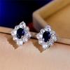 Vintage Blue Stud Earrings for Women Chic Design Noble Lady's Ear Accessories Retro Party Nice Anniversary Gift Jewelry