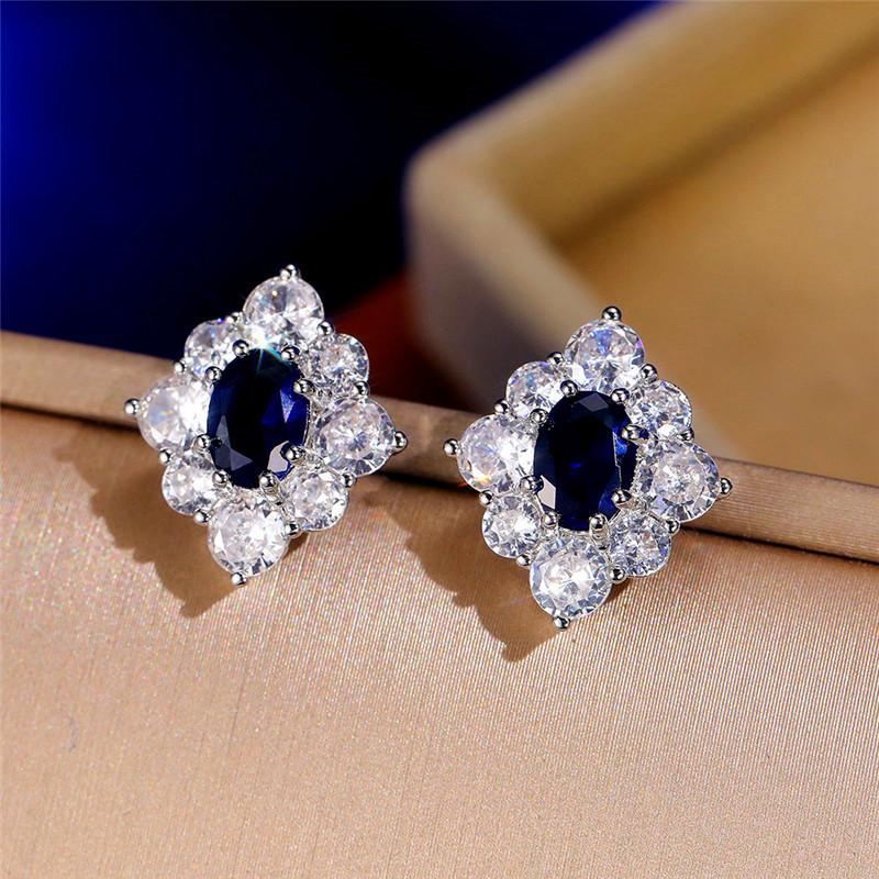 Vintage Blue Stud Earrings for Women Chic Design Noble Lady's Ear Accessories Retro Party Nice Anniversary Gift Jewelry
