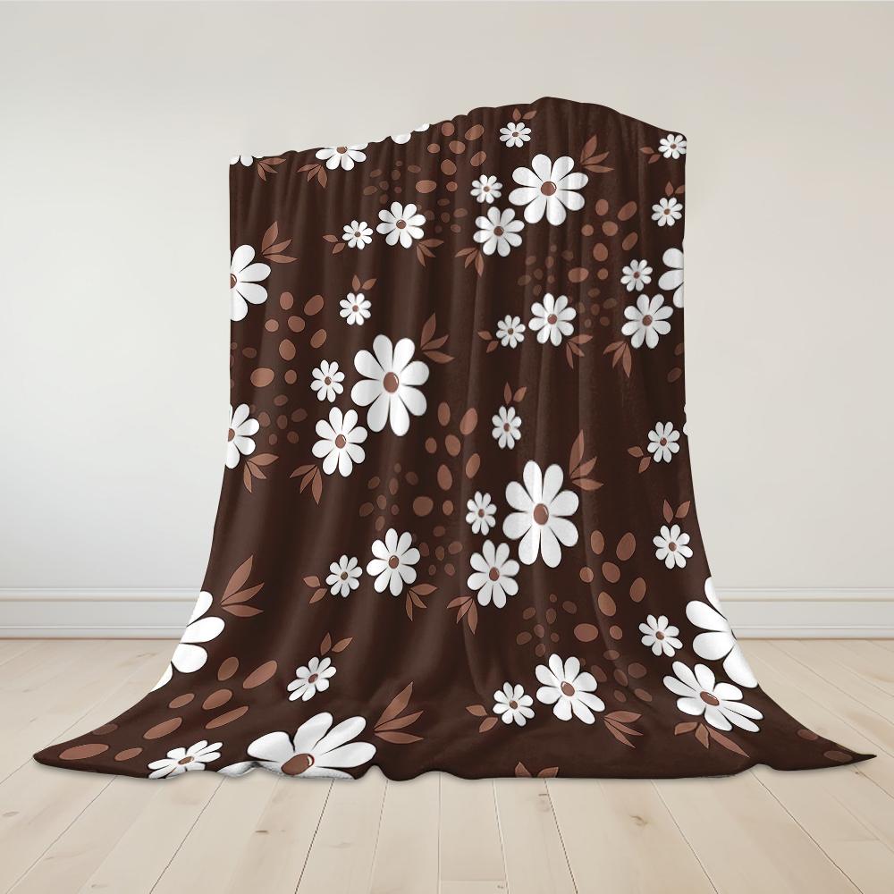 Chocolate Daisy Flannel Blanket Warm Soft Halloween Christmas Couch Warm Cozy Decorative Decor Gift for All Season