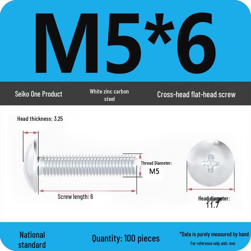 White Zinc M3-M6 Phillips Flat Head, Pan Head, and Mushroom Head Machine Screws