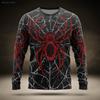Halloween Herren Spinnen Spinnennetz T-Shirt Langarm T-Shirt 3D Druck Rundhals Shirt Mode