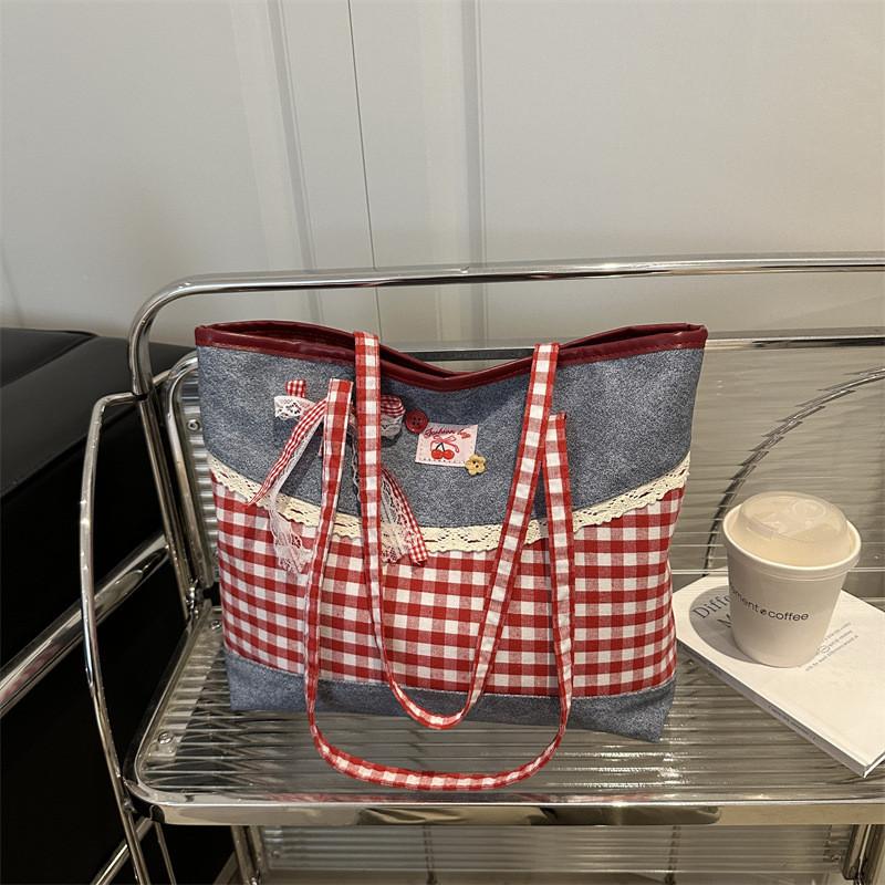 Denim Bag With Contrast Color Design For Daily Use And Students