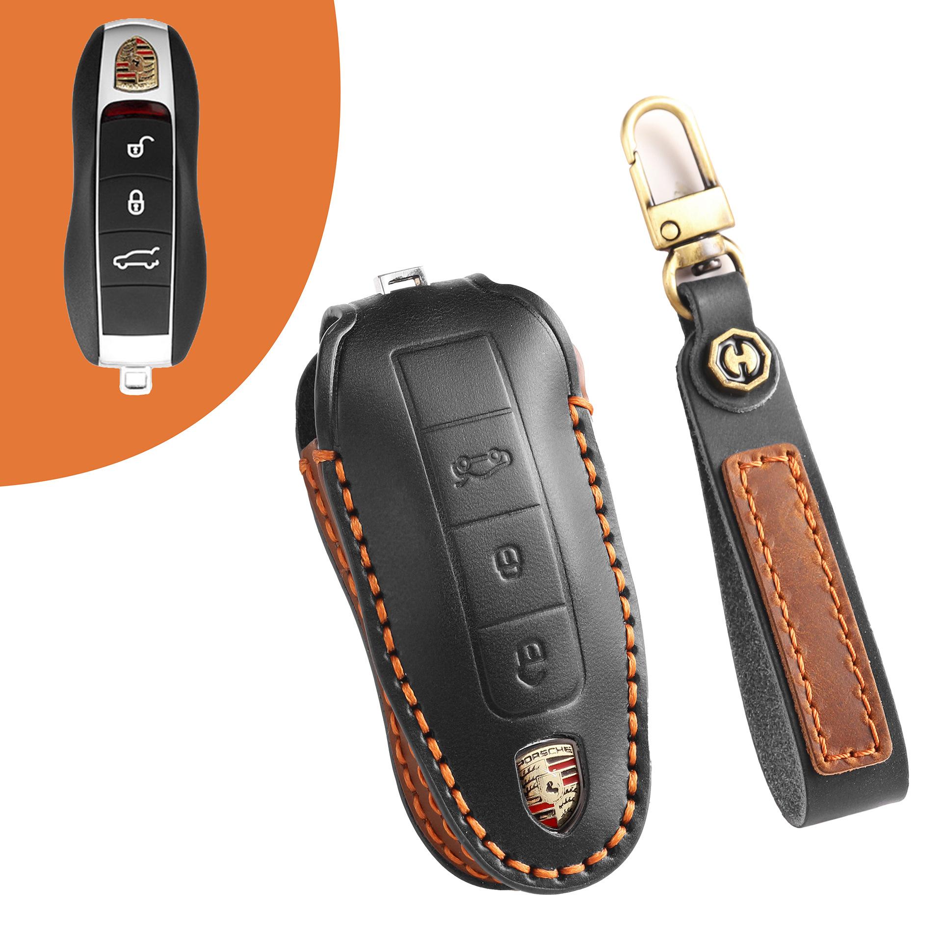 

Высококачественный кожаный чехол для ключа ручной работы для Porsche Cayenne, кожаный чехол для ключа macan718 Paramela 911