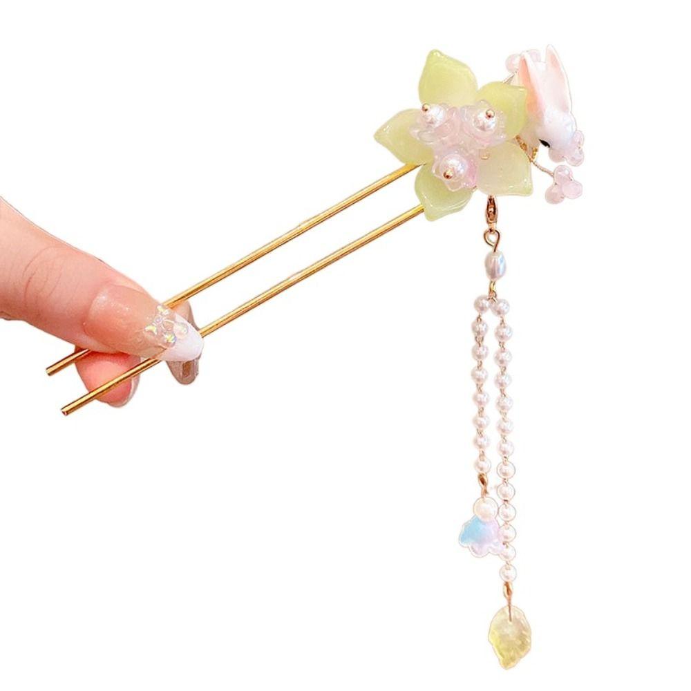Ancient Style Peach Blossom Hairpin Vintage Chinese Headwear Pendant Hair Stick  Gift