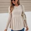 Blusa de Tricô Casual para Gestante com Gola Redonda, Manga Longa, Peplum e Caimento Solto