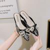 Summer New Shoes for Women Beautiful Slipper Pointed Toe Pearl Bowknot Casual Sandals Girl Match Dress Heels Mules Slides