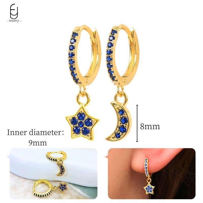 925 Silver Ear Buckles Fashion Hoop Earrings Dark Blue Crystal Pendant Gold Earrings High Women's Jewelry Luxury Gifts