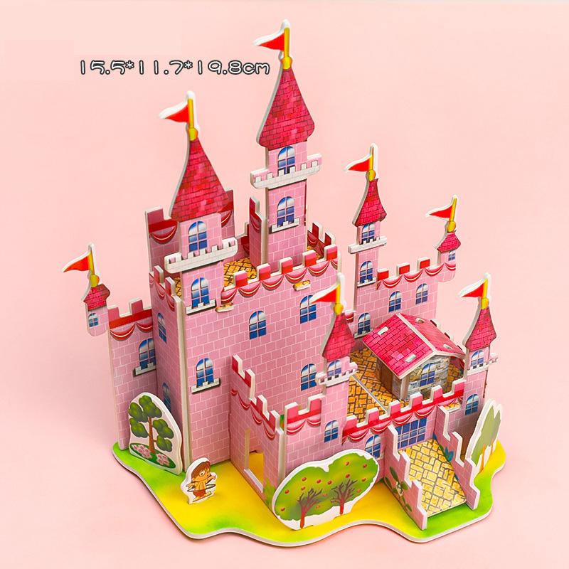 3D Stereo Puzzle Handmade DIY Cartoon House Villa Castle Building Model Montessori Early Learning Educational Toys for Children