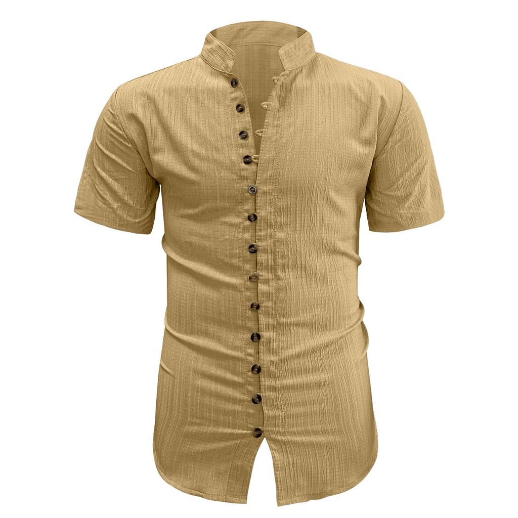 Summer new men's casual versatile shirt solid color slim-fitting short-sleeved top