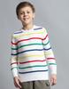 Boys Striped White Round Neck Full Sleeve Pullover