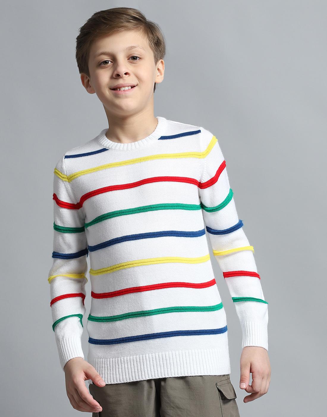 Monte Carlo Boys Striped White Round Neck Full Sleeve Pullover 4-5 Years белый
