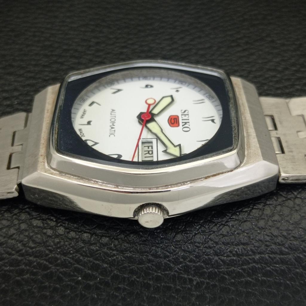 GENUINE VINTAGE SEIKO 5 AUTOMATIC 6119C JAPAN MENS WHITE DIAL WATCH A702463-5 R124-a702463