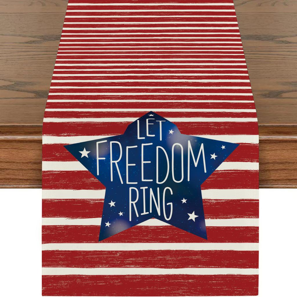 Amazon Temu Beliebt Sommer Unabhängigkeitstag Sonnenblumen-Druck Dekorative Leinen Tischflagge Tischdecke