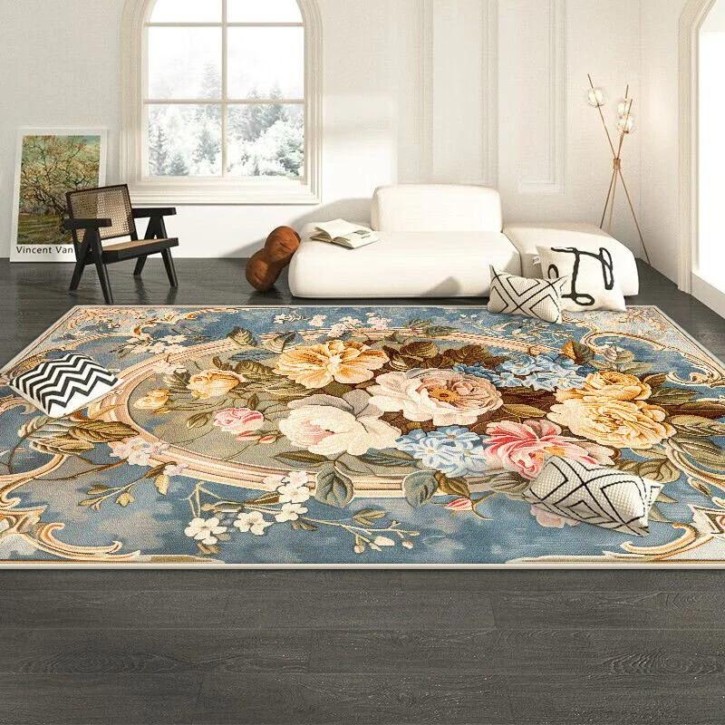 

Nordic Flower Plant Style Carpet Living Room Luxury Decoration Floral Bedroom Bed End Non-slip Washable Mat 80x120cm