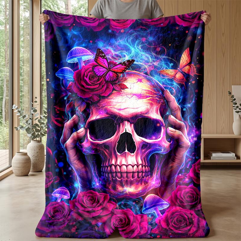 Mystic Purple Roses and Butterflies Theme blanket Lightweight Warm Flannel Blanket Decorative Throw Blanket for Home Decoration