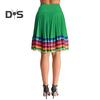 Midi Skirt Ladies Folk Dance Skirt Elastic High Waist Spanish Swing Skirt Rainbow Large Swing Hem Mexican Flamenco Performance Skirt