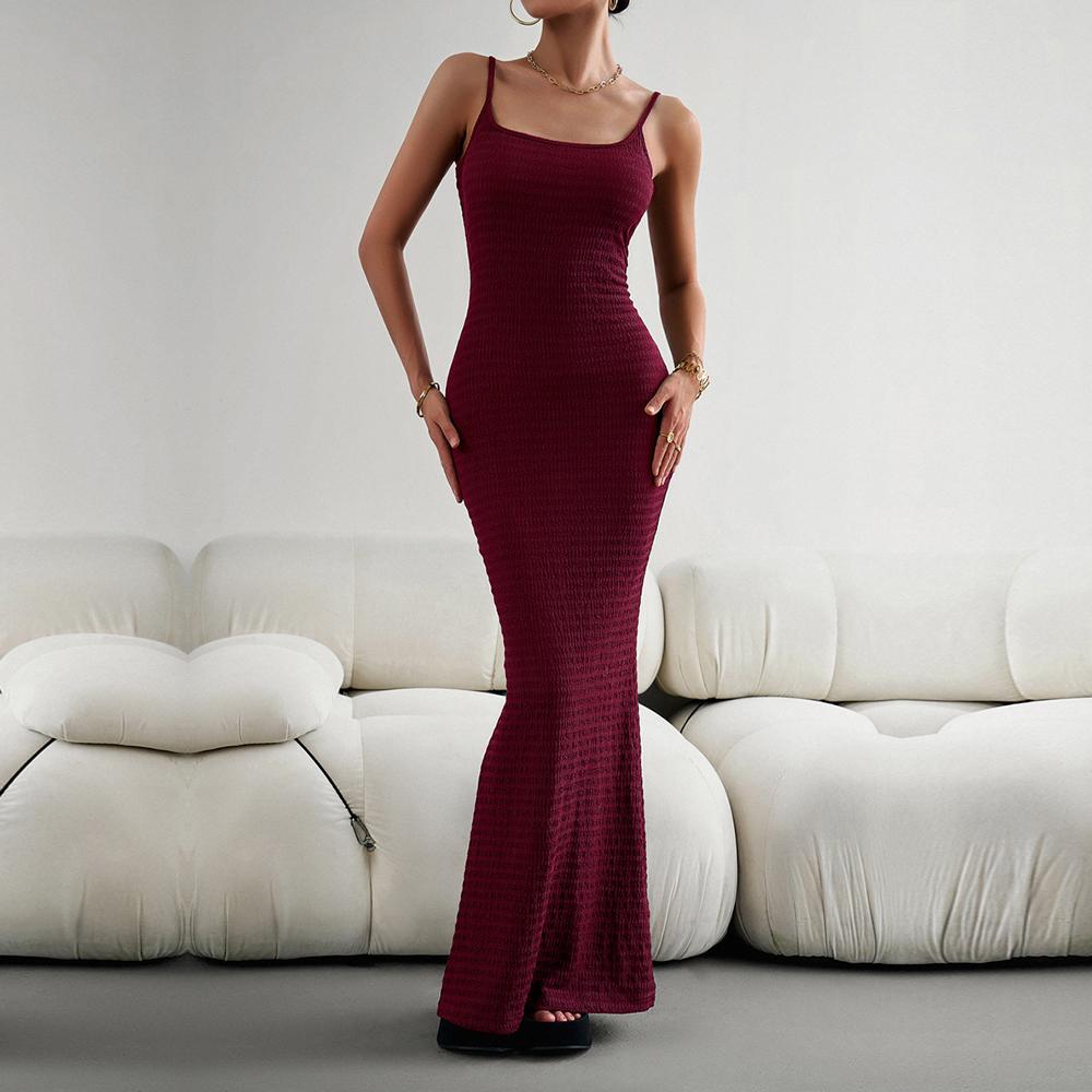 Women's Autumn Winter Sexy Wrapped Hip Slim Fit Knitted Strap Halter Neck Solid Color Dress