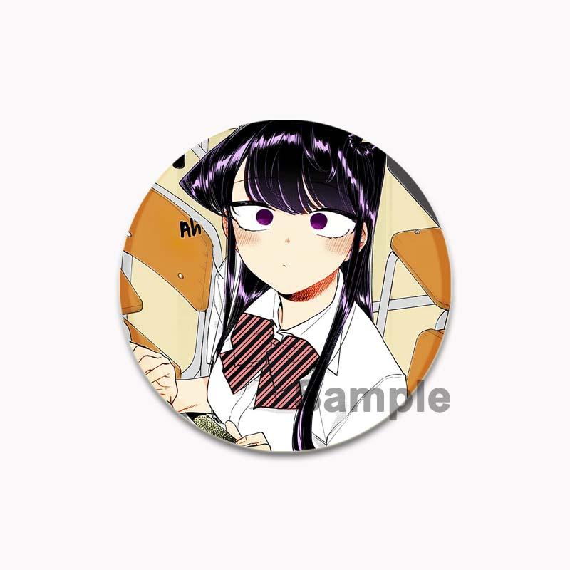 32/44/58mm Komi Cant Communicate Round Pin Cute Girl Cartoon Snap-in Brooches for Backpack Cothes Accessories Anime Collection Badge