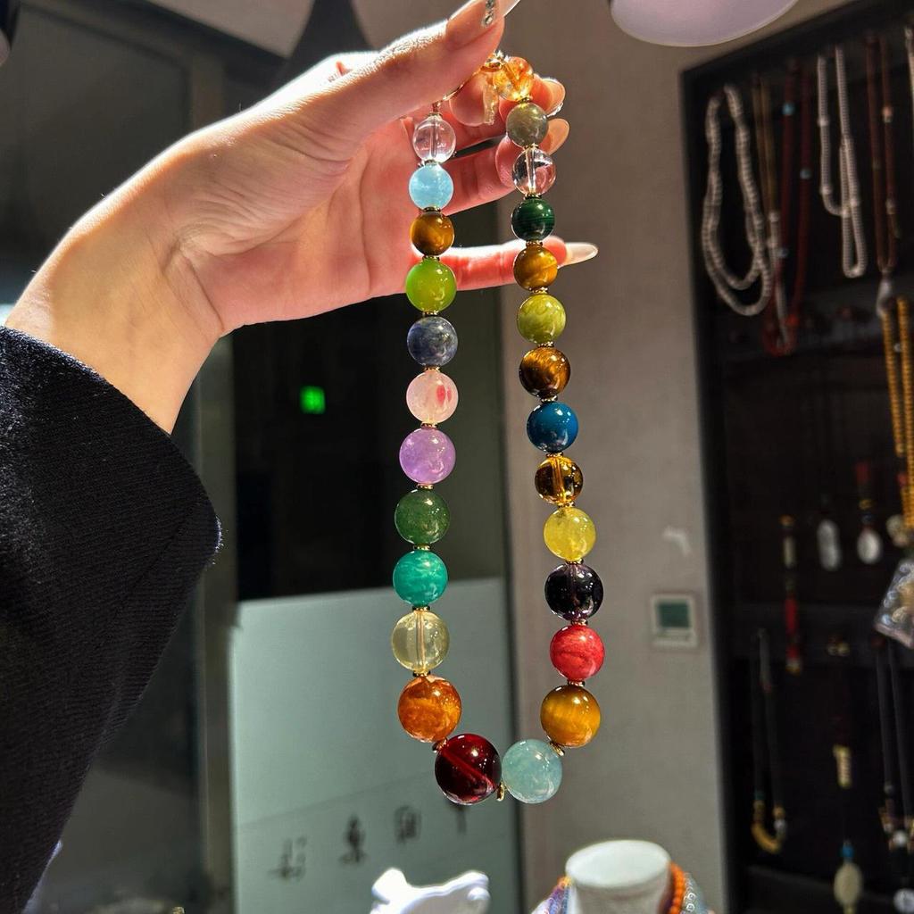 Zhu Zhu's Style Crystal Round Bead Necklace - Wei Xue's Natural Multi-Treasure Design