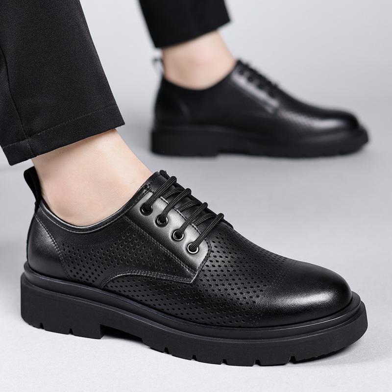 Big head leather shoes hollow fashion leather shoes men's low-top youth British style casual youth trend shoes 2025