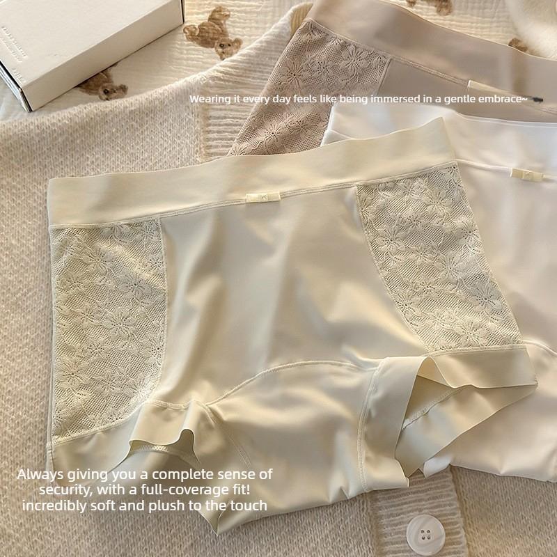 Female Summer Ice Silk Cotton 10A Antibacterial Extended Crotch No Trace Small Waist Flat Angle Briefs