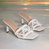 2026 Summer Women's Stiletto Square Toe High-heeled Slides - European and American Hollow Design Sandals