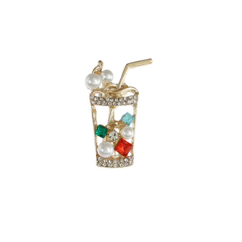 Anti-light Pin, Golden Cute Milk Tea Cup Brooch, High-end Women's Suit Pin, Clothes Accessories, Accessories, Straw Cup