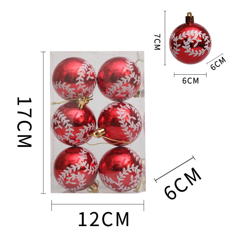 6Pcs 6cm Plastic Ball Christmas Tree Decor Willow Vine Pattern Painted Ball Festival Hanging Ornament