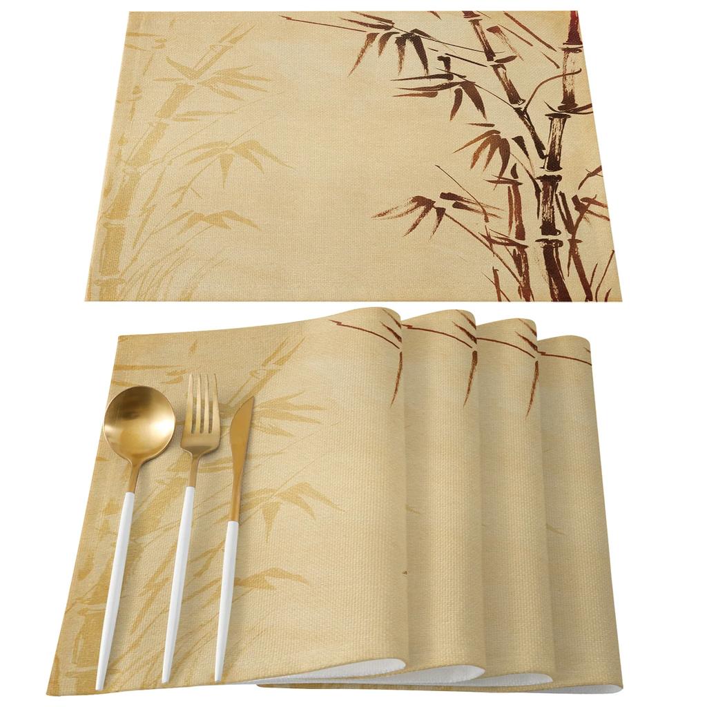4 Pcs Placemat Brown Bamboo Pattern Table Mat For Dining Table Kitchen Accessories Coffee Tea Coaster