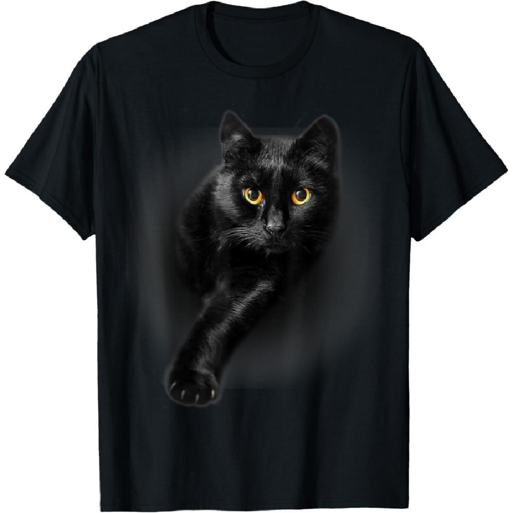 

Black Cat Yellow Eyes T-Shirt Cats Tee Shirt Gifts T-Shirt S