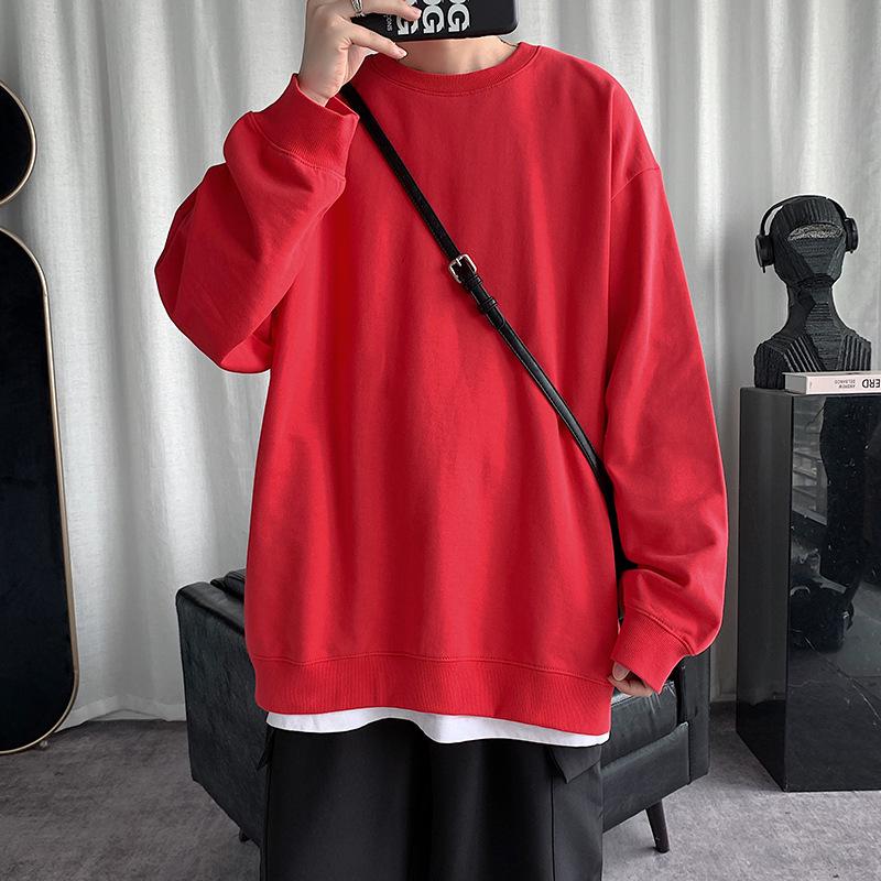2025 Men's Trendy Solid Color Round Neck Sweatshirt, Loose, Hoodless Pullover, Thin Style for Spring and Autumn, Large Sizes Available