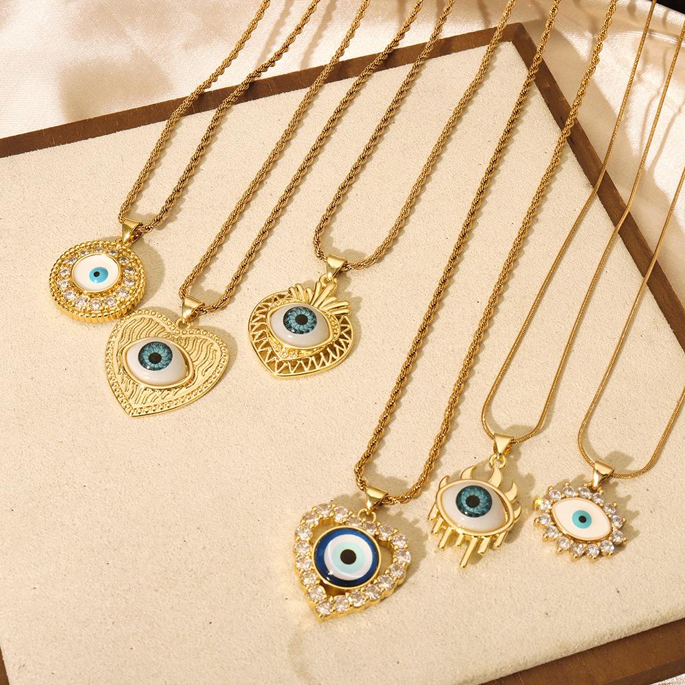 Gold-Plated Titanium Steel Geometric Evil Eye Pendant Necklace
