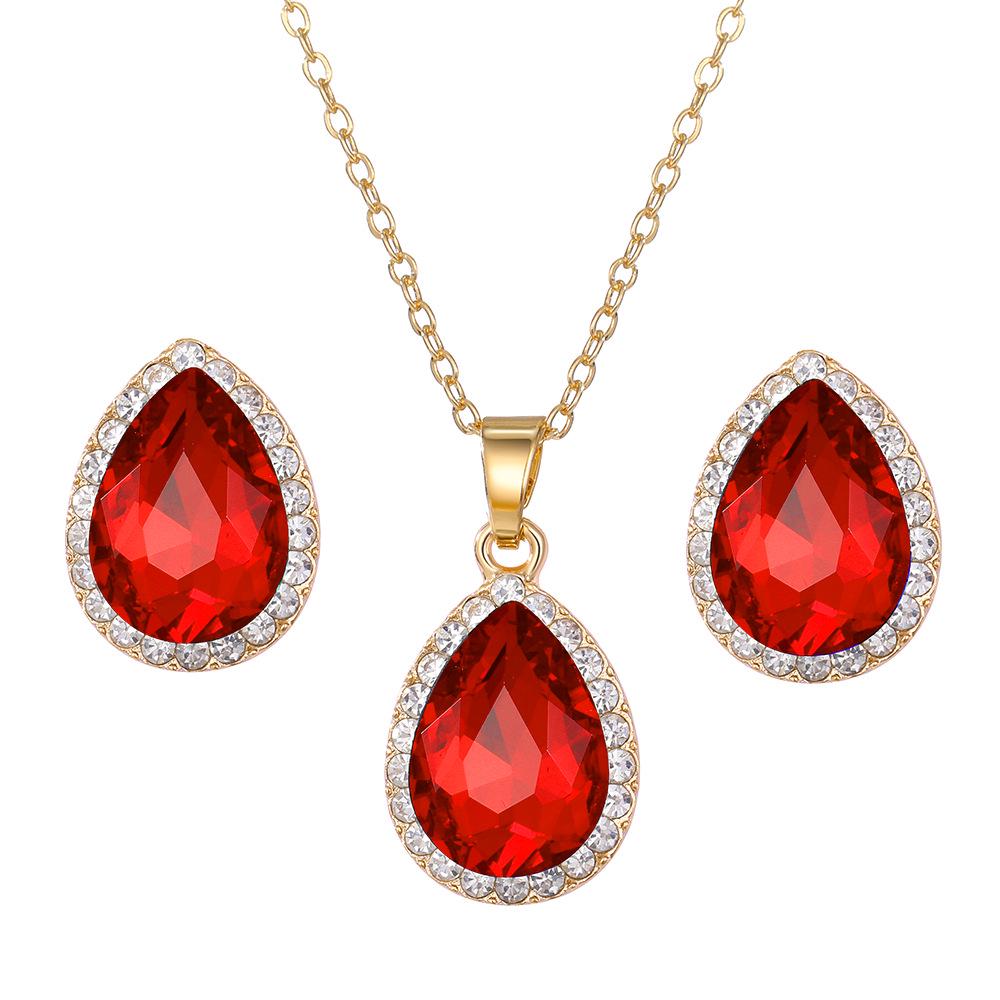 

Европейская и американская мода ожерелье с подвеской из драгоценных камней и комплект серег Alloy