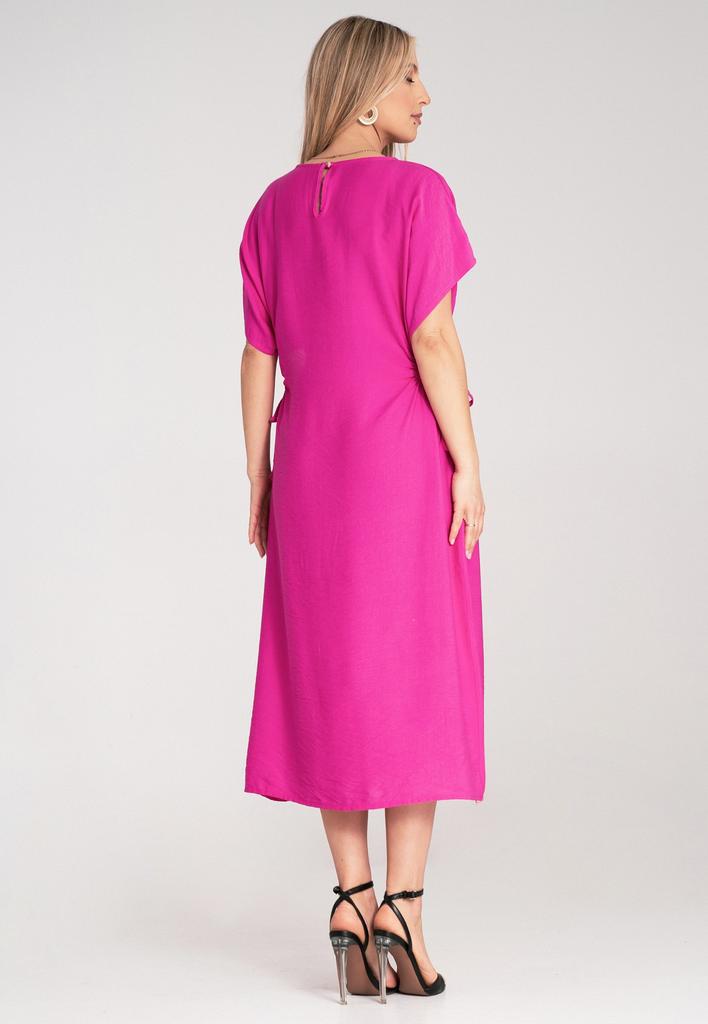 Luźna Sukienka Elegancka - Prosta Elegancka Sukienka Midi - Fuksja Sukienka M1183 R. Uniwersalny