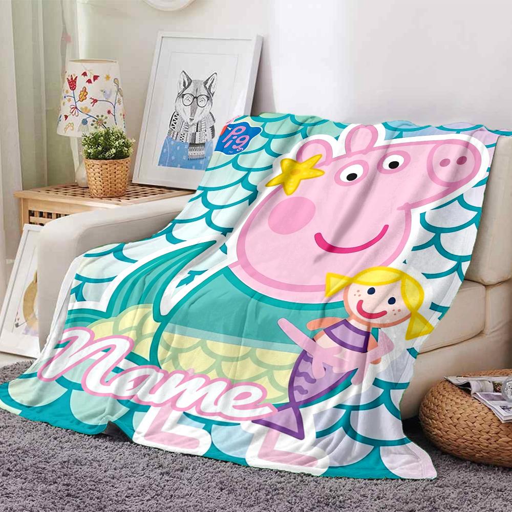 Customiz Name Personality Peppa Pig Blanket Soft &Warm Sofa Office Bed Travel Lunch Break Blanket, Gift Suitable All Seasons