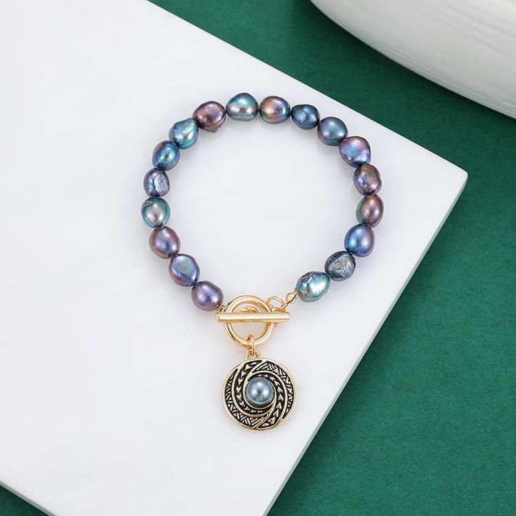 Vintage Black Freshwater Pearl 18k Gold-plated Bracelet and a Natural Freshwater Pearl Bracelet for Women