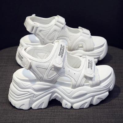 Sandalias de mujer de 8cm con plataforma y suela gruesa, zapatos gruesos con plataforma Ins, zapatos informales de verano, sandalias Beige y negras cómodas