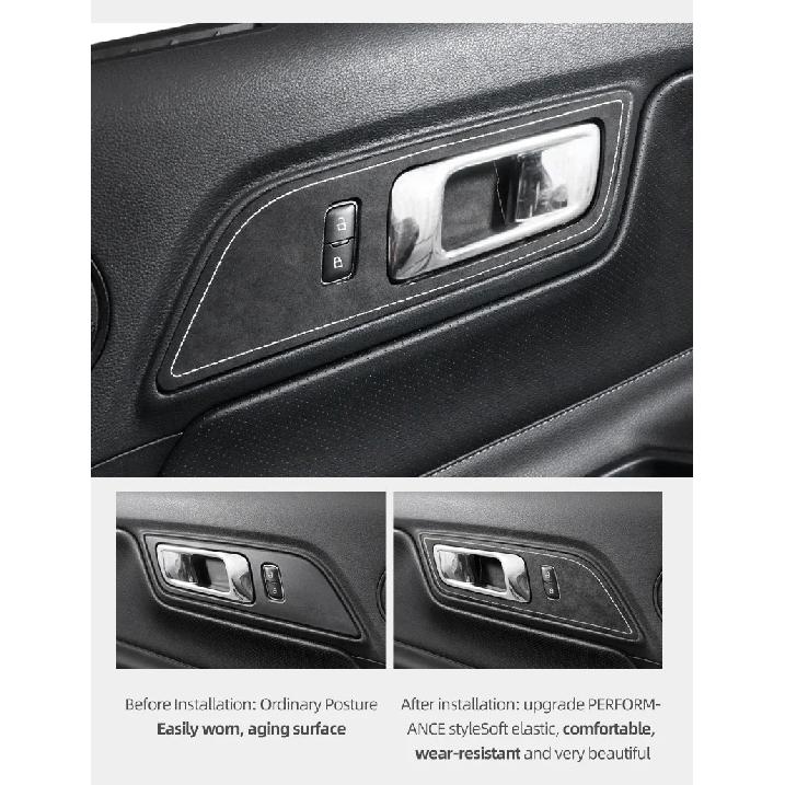 Betterhumz For Ford Mustang 2015-2023 Car Interior Door Pull Handle Switch Panel Made of Alcantara Trim Sticker Deco Accessories