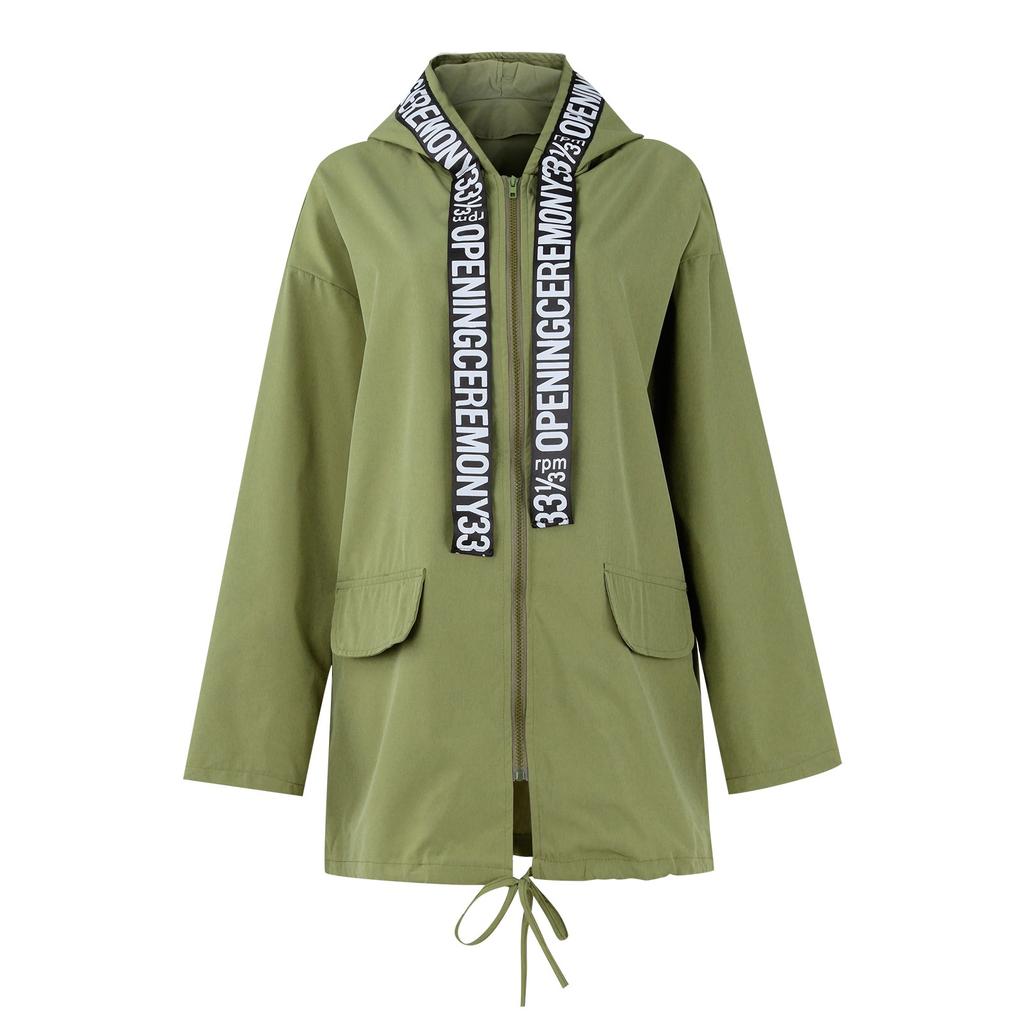 Women s Solid Colour Loose Casual Temperament Hooded Mackintosh Cloth Windbreaker Jacket XXXXXL зелёный