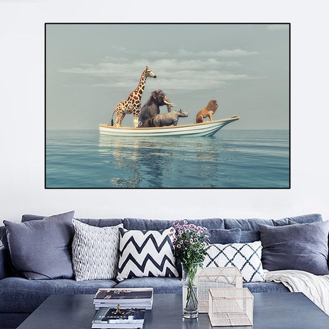 

Животное Лев Носорог Слон Жираф Деревянная Лодка Холст Живопись Плакаты и принты Настенные Панно Гостиная Домашний Декор Без Рамки 21cm×30cm NoFrame