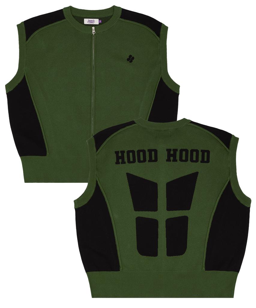 Hoodhood Racing Knit Zip-Up Vest Khaki